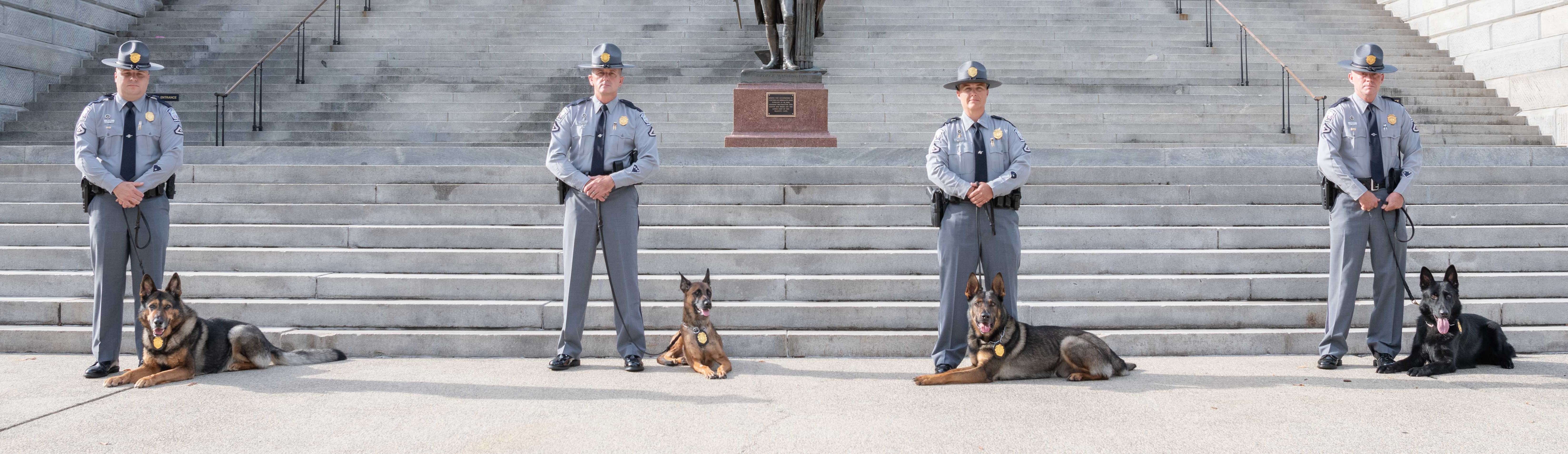 SC Highway Patrol K-9s with their handlers at the SC State House