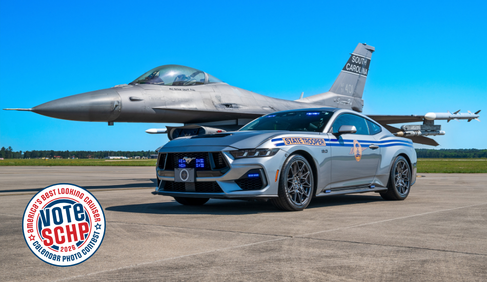 Highway Patrol mustang with an F16 jet 