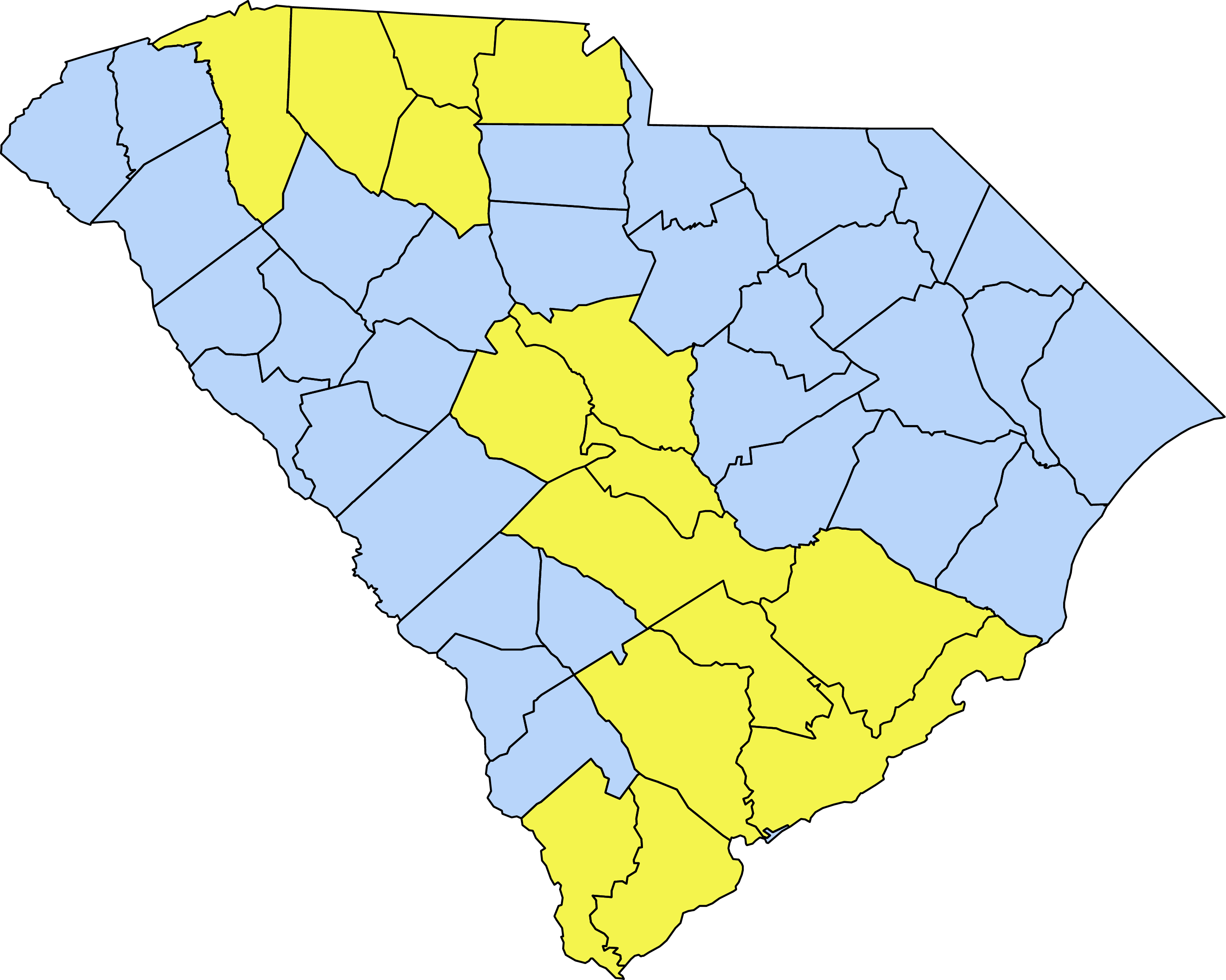State of South Carolina with county lines drawn