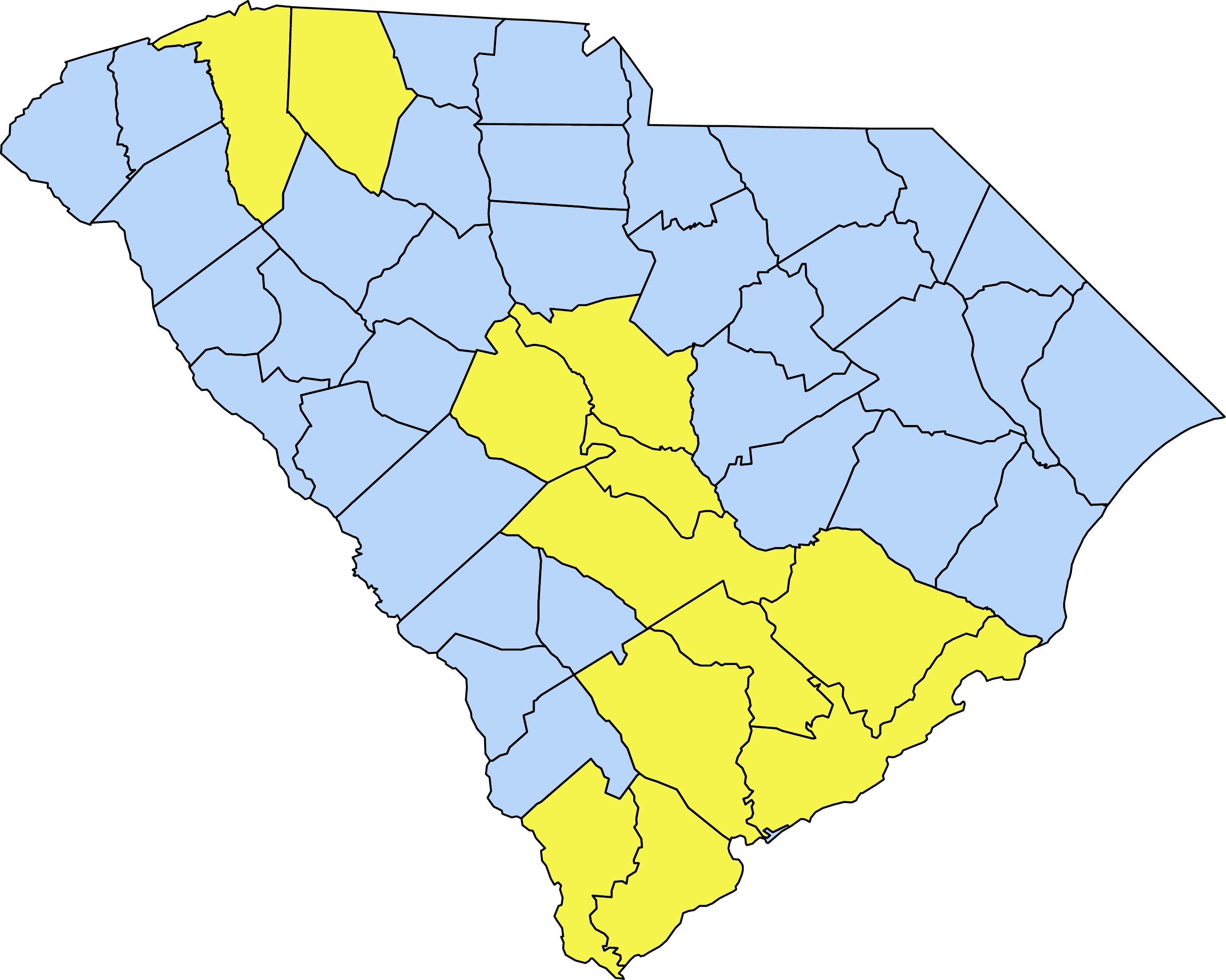 State of South Carolina with county lines drawn